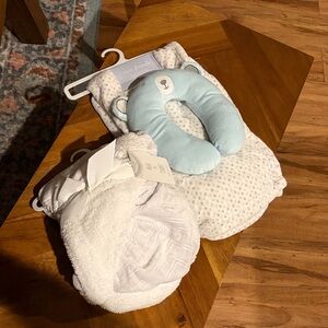 Blue and White Baby Neck Pillow and Blanket Set